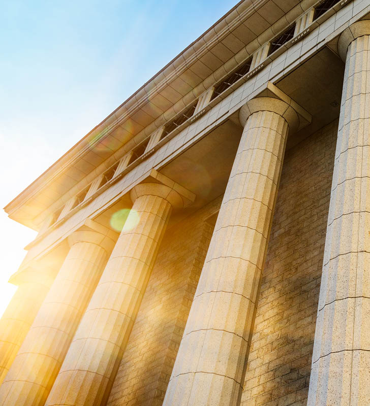 Grey marble column details on building in Shanghai,China.