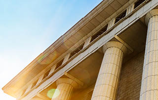Grey marble column details on building in Shanghai,China.